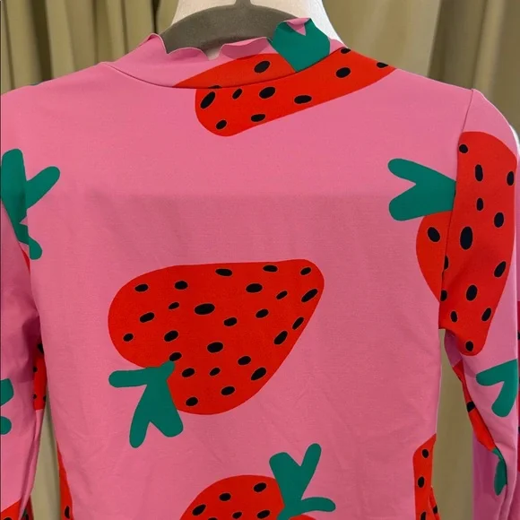 Stella McCartney Kids - Pink Strawberry Print Long Sleeve Swimsuit - Size: 6Y - Picture 7 of 10